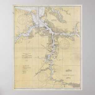 Poster Porto de Norfolk do vintage & rio Mapa de