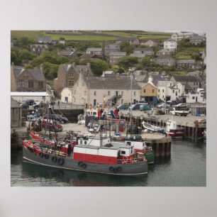 Poster porto de Stromness na costa do Atlântico Norte