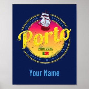 Poster Porto em Portugal Navio Retro Sunset Vintage