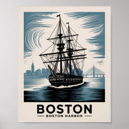 Poster Porto Histórico de Boston Massachusetts - navio Vi