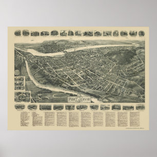 Poster Porto Jervis, mapa panorâmico de NY - 1920
