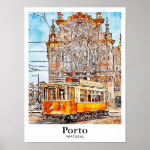 Poster Porto Portugal Art Viagem Watercolor Mão Desenhada