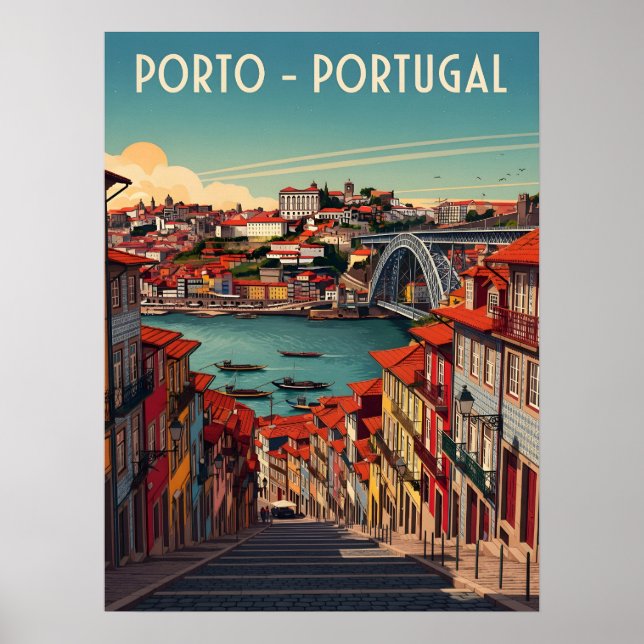 Poster Porto, Portugal - Cidade e Rio (Frente)