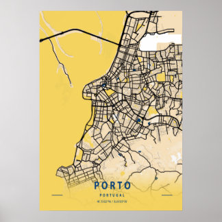 Poster Porto - Portugal Mapa da Cidade Amarela