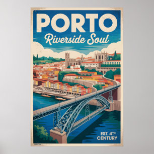 Poster Porto Portugal Retro Silhueta da Cidade Paisagem V