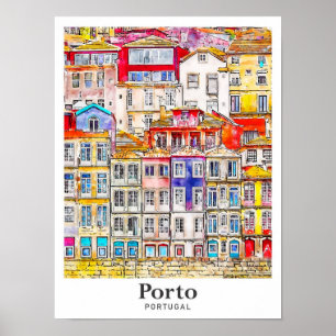 Poster Porto Portugal Viagem Watercolor - Desenho