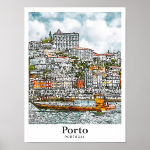 Poster Porto Portugal Viagem Watercolor - Desenho