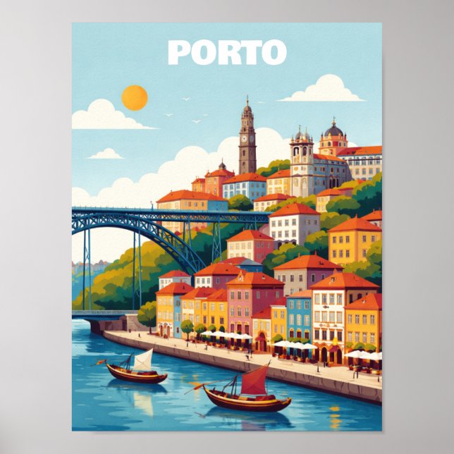 Poster Porto Portugal Vintage Travel Art (Frente)