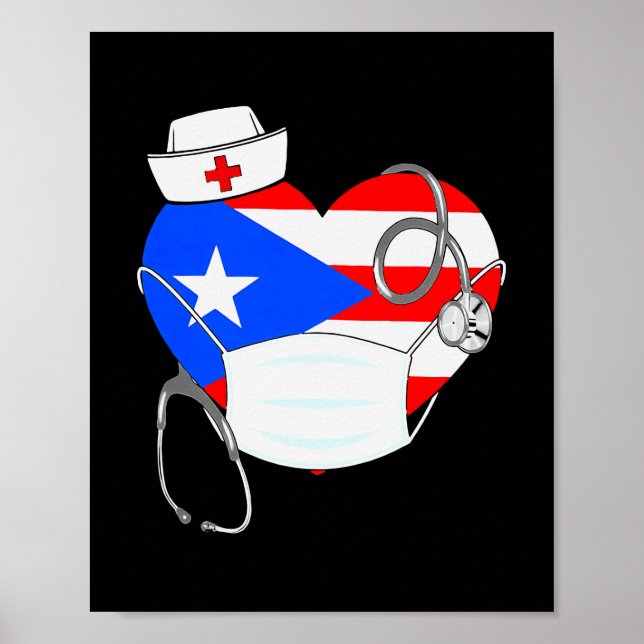Poster Porto Rico Flag Heart Enfermeira 4 de julho (Frente)