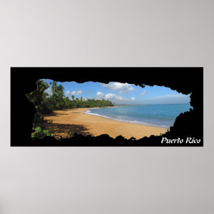 Poster Porto Rico Island Map Luquillo Beach