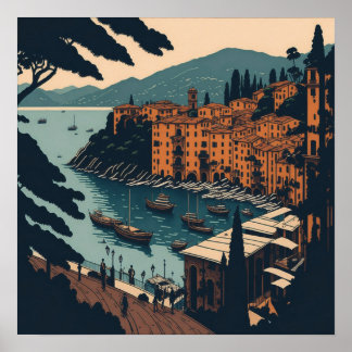 Poster Portofino Itália - Viagem Art Vintage