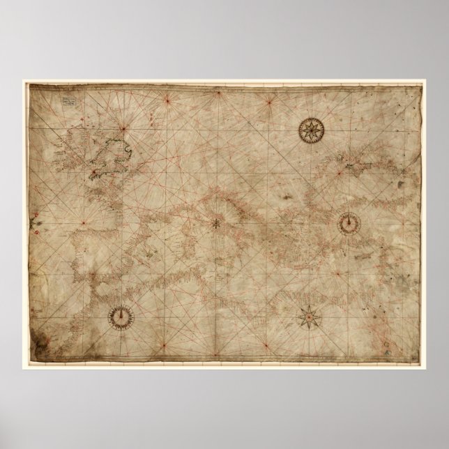 Poster Portolan Chart of the Mediterranean cerca de 1500 (Frente)