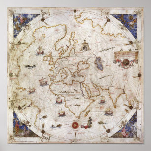 Poster Portolan Chart of the World   1519