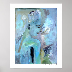 Pôster Portrait Abstract Woman Blue Grey Green Paintings