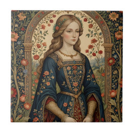 Poster Portrait Dame au jardin moyen-âge renaissan