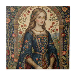 Poster Portrait Dame au jardin moyen-âge renaissan