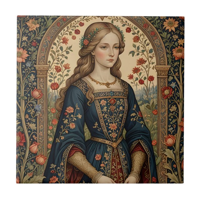 Poster Portrait Dame au jardin moyen-âge renaissan (Frente)