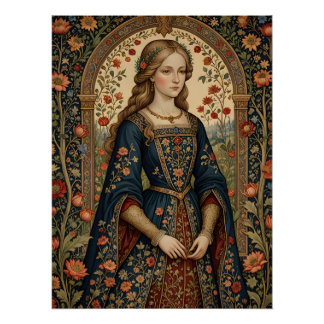 Pôster Portrait Dame au jardin moyen-âge renaissance