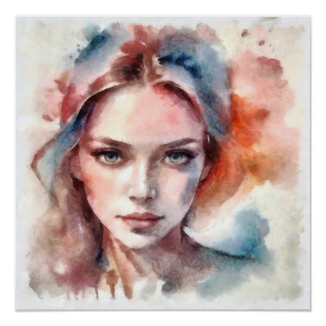 Pôster Portrait d'une femme aquarelle (Frente)