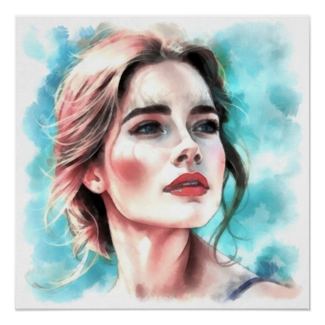 Pôster Portrait d'une femme aquarelle (Frente)
