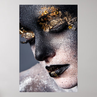 Poster Portrait Gold Black Artistic Makeup Luxury Beauty
