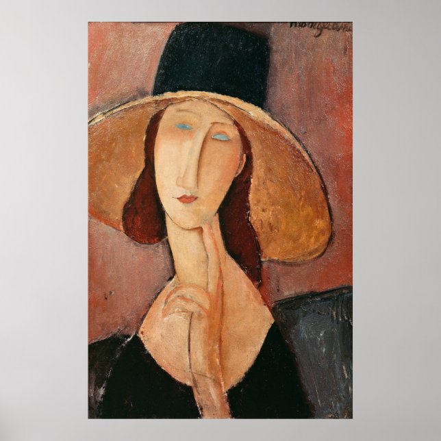 Poster Portrait of Jeanne Hebuterne in a large hat (Frente)