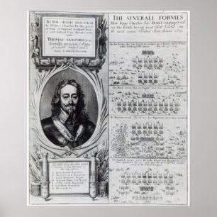 Poster Portrait of King Charles I with diagrams