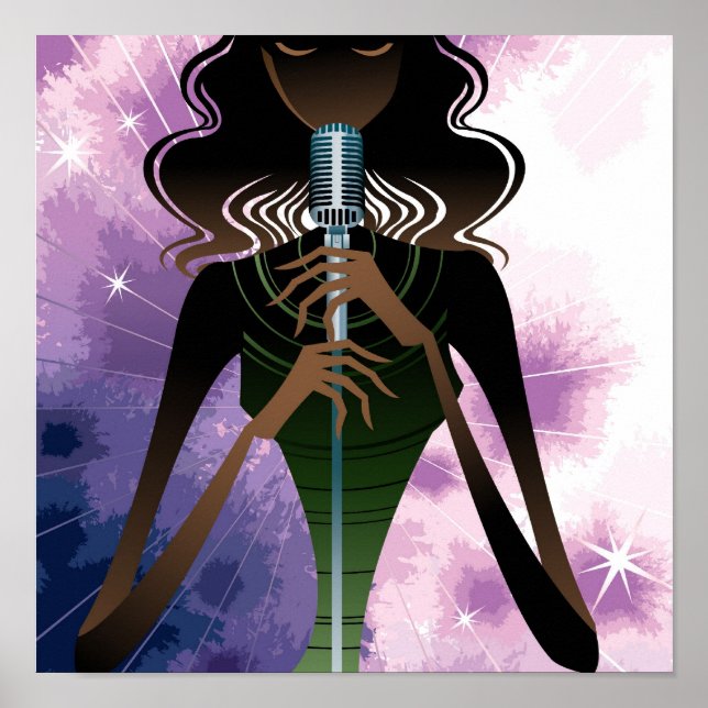 Poster Portrait of woman holding microphone (Frente)