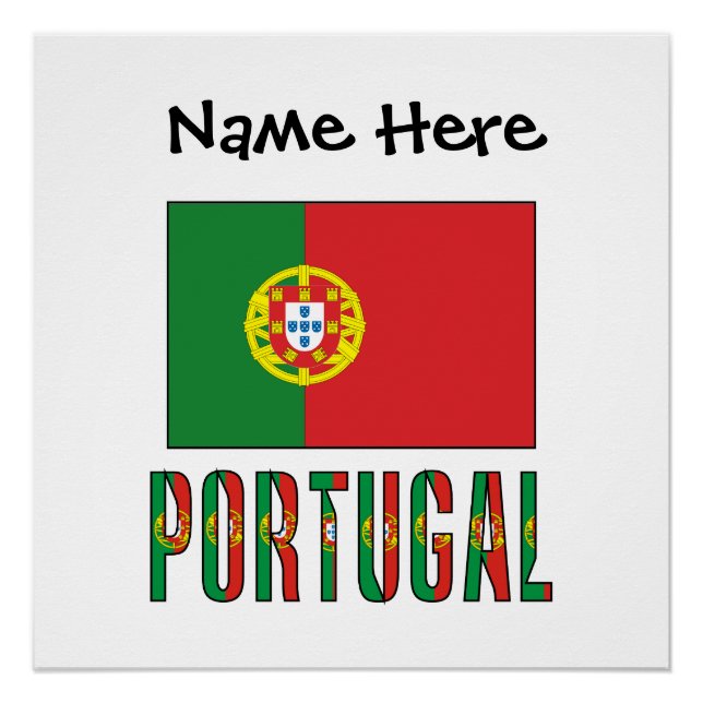 Pôster Portugal e a bandeira portuguesa com o seu nome (Frente)