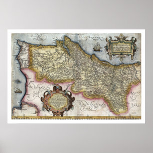 Poster Portugal pelo mapa 1579 de Ortelius