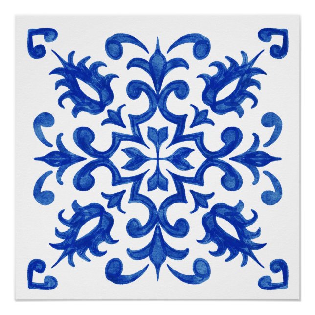 Pôster Portuguese Blue Tile central round medallion (Frente)