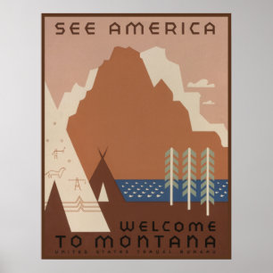 Poster Pos de propaganda do Viagem Nativo Americano Monta