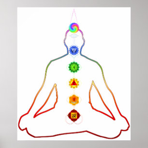 Pôster Pose de Asana Siddhasana da ioga com 7 Chakras