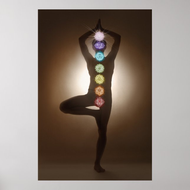 Poster pose de pé, yoga, yogi, chakras, chakra, aura (Frente)