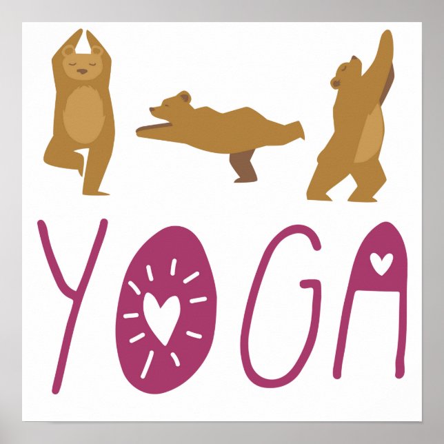 Poster Poses de Yoga do Urso Engraçado (Frente)