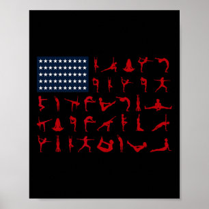 Poster Poses de Yoga Pilates Bandeira Americana 4 de Julh