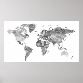 Poster Posicionador de Mapa do Mundo Negro e Branco Extra