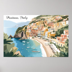 Poster Positano Antiga Itália Costa Amalfi Arte de Viagem