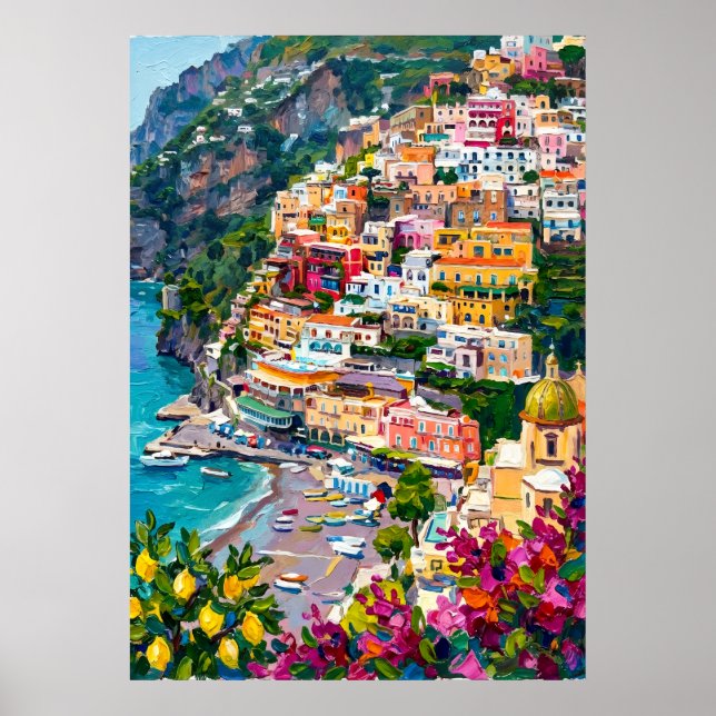 Poster Positano Costa Amalfitana Colorida Para (Frente)