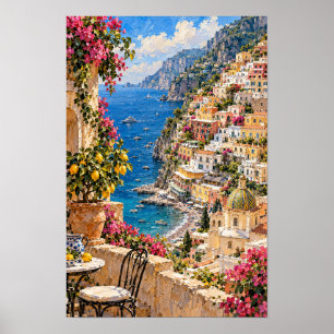Poster Positano Costa Amalfitana Parede Mediterrânea à Be