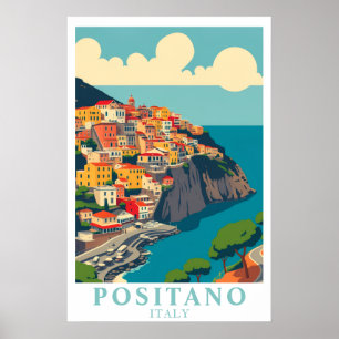 Poster Positano Itália Arte de Viagem Vintage Costa Amalf