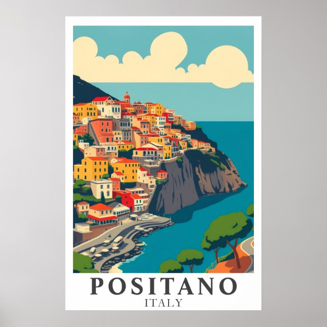 Poster Positano Italy Vintage Travel Amalfi Coast Art (Frente)