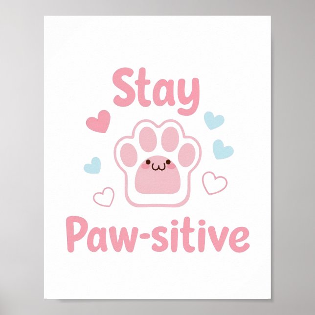 Poster Positive Paw Print with Hearts (Frente)