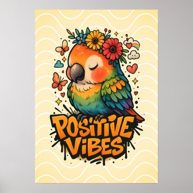 Poster “Positive Vibes” Parrot (Frente)