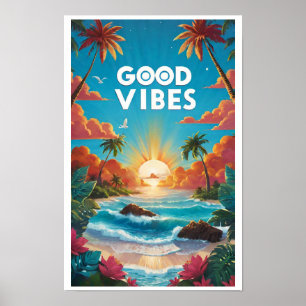 Poster Positividade em boas vibrações tropicais coloridas
