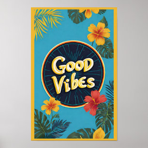 Poster Positividade floral tropical moderna em boas vibra