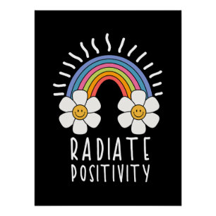 Pôster Positividade radiada   Arco-Íris e flores colorida