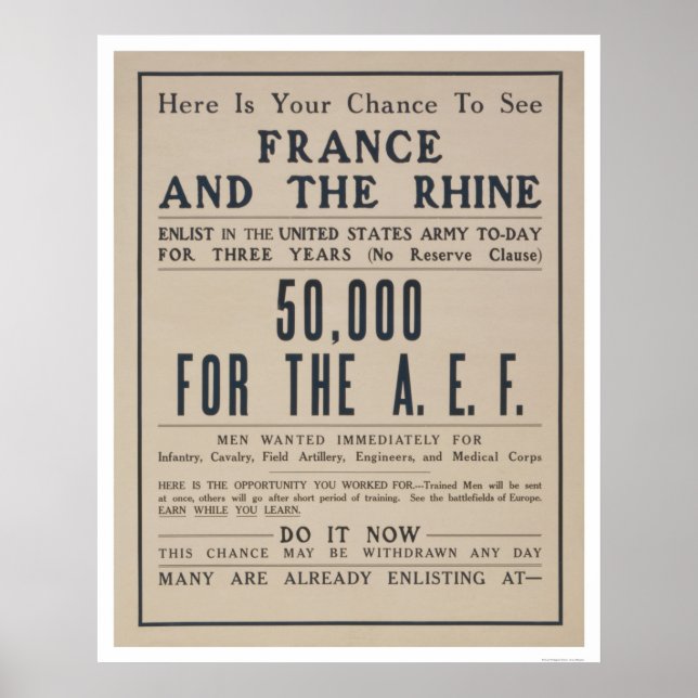 Poster Possibilidade de ver a França e o Reno - Exército  (Frente)
