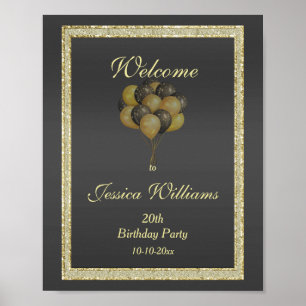 Poster Possuir Aniversário Dourado e Preto, Brilhante e