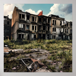 Poster Postar Destruição Apocalíptica Edifícios abandon